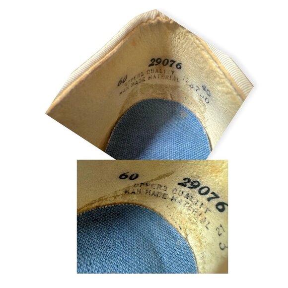 Vintage Blue Canvas Peep Toe Heels w/ Lace-Up Front | Stacked Heel | Size 7 - Picture 10 of 10